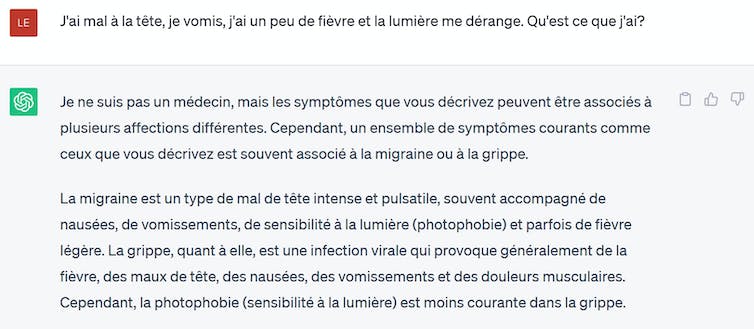 ChatGPT parle de migraine ou de grippe