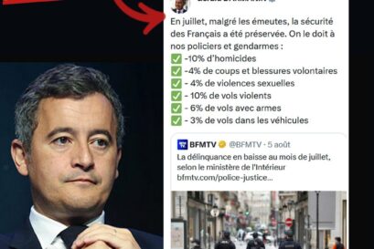 Portrait de Darmanin à côté de son tweet victorieux