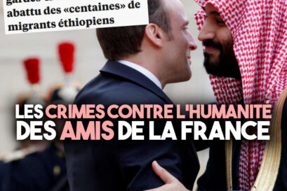 Emmanuel Macron embrassant Mohammed Ben Salmane, le chef du régime saoudien