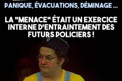 Coluche portant un képi de la gendarmerie.