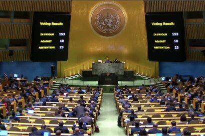 tableau montrant les votes à l'Assemblée générale sur la résolution appellant à un cessez-le-feu à Gaza.