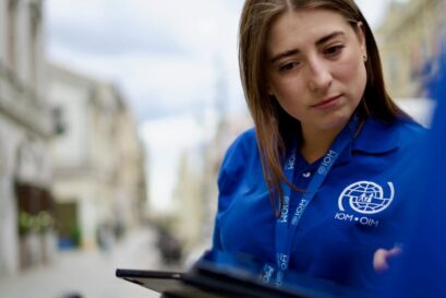 IOM employee on a survey in Poland, 2023