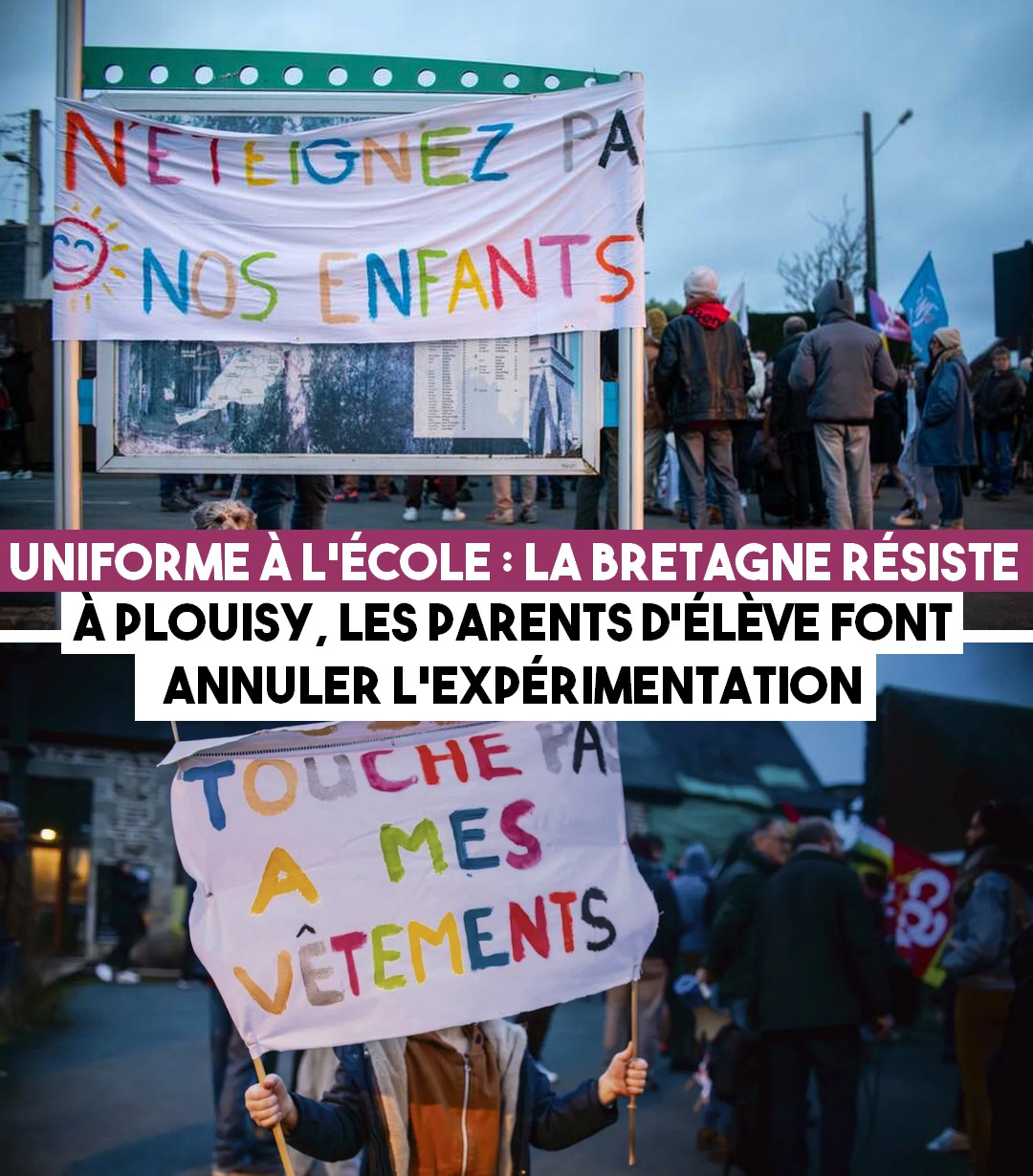 Deux banderoles : "N