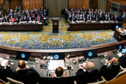 La Cour internationale de Justice à La Haye lors des audiences des 11 et 12 janvier 2024.