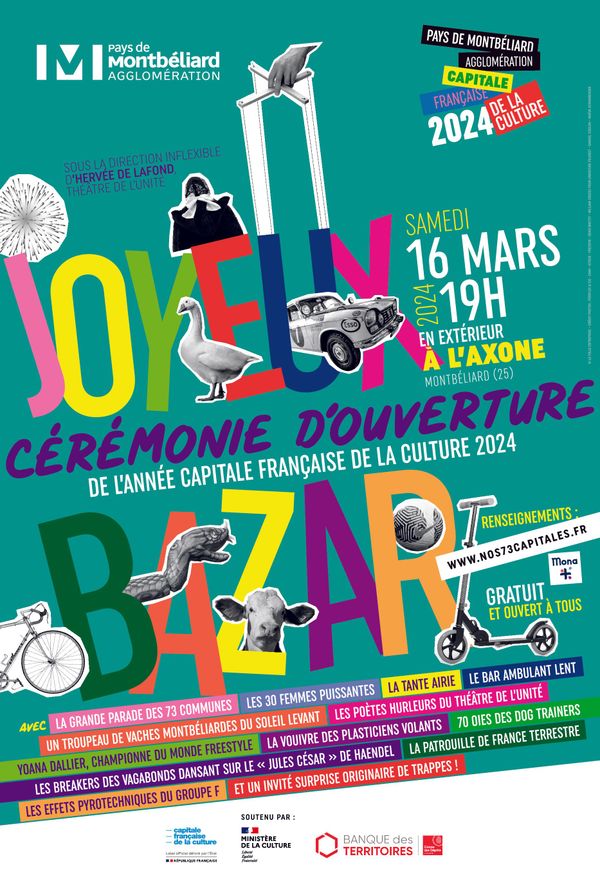 L'affiche "joyeux bazar" de la cérémonie d'ouverture du samedi 16 mars