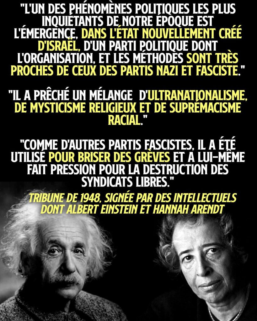 Les visages d'Einstein et Arendt, deux signataires de la tribune contre le fascisme en Israël en 1948
