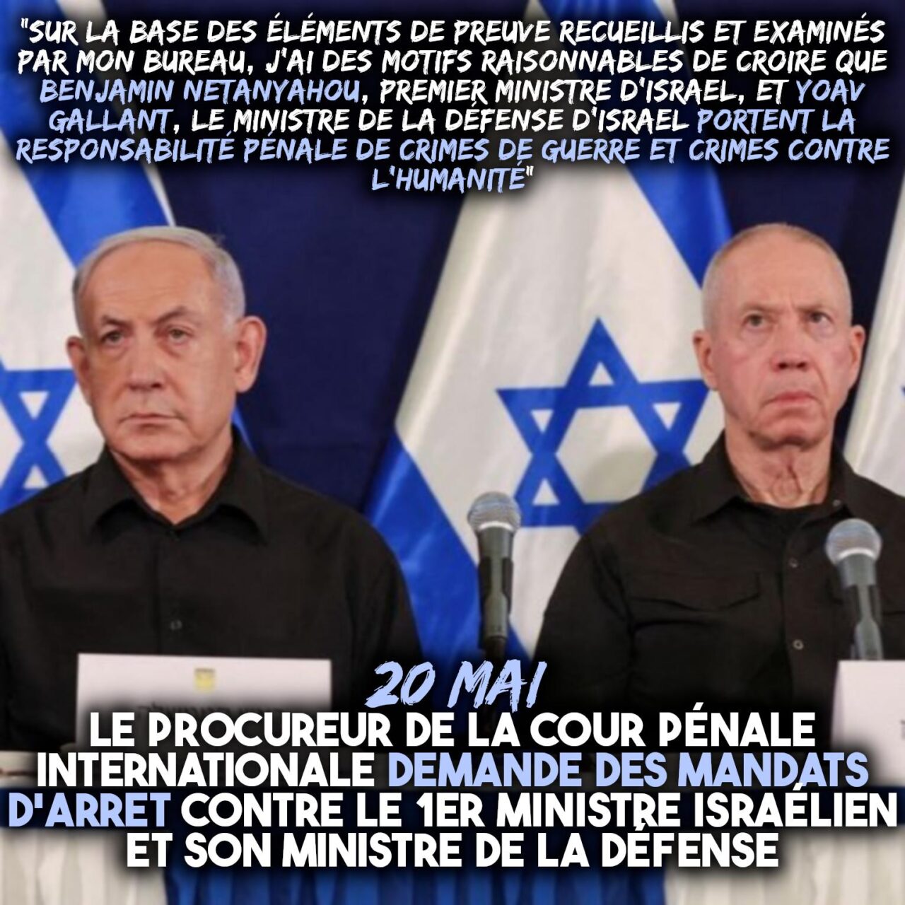 Benjamin Netanyahou accompagné de son ministre de la défense Yoav Gallant