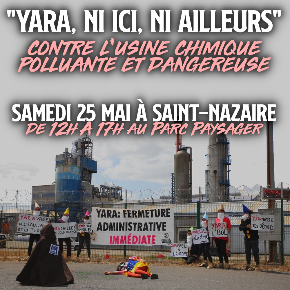 Des manifestant-es devant l'usine Yara de Saint-Nazaire