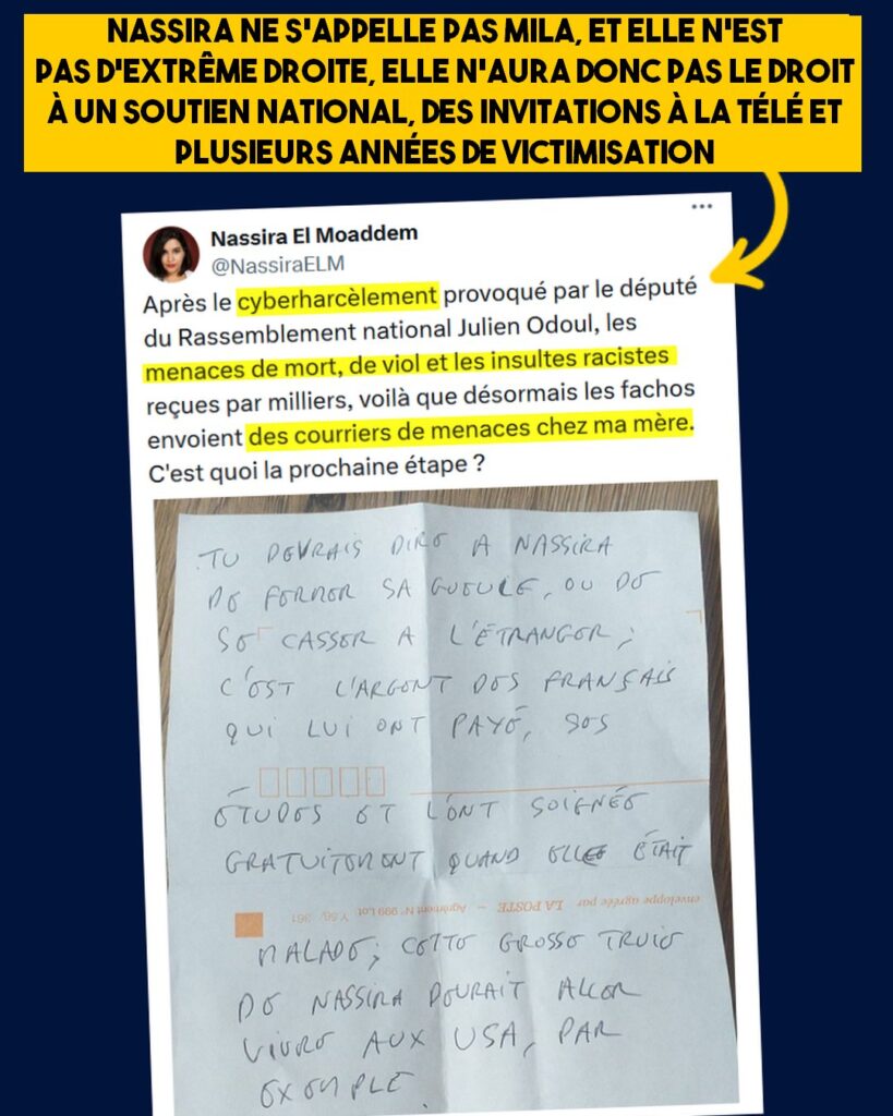 Nassira El Moaddem harcelée, Mila protégée