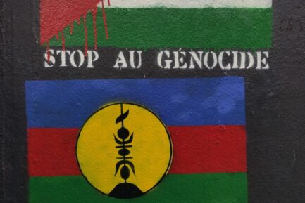 Pochoir en soutien à Gaza et à la Kanaky, fait à Nantes par Antiproduct