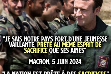 En tenue militaire, Macron passe en revue les troupes à qui il demande un sacrifice.