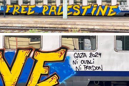 «Free Palestine» : ce graffiti massif sur un train en mouvement a été aperçu en gare de Lyon ce lundi.