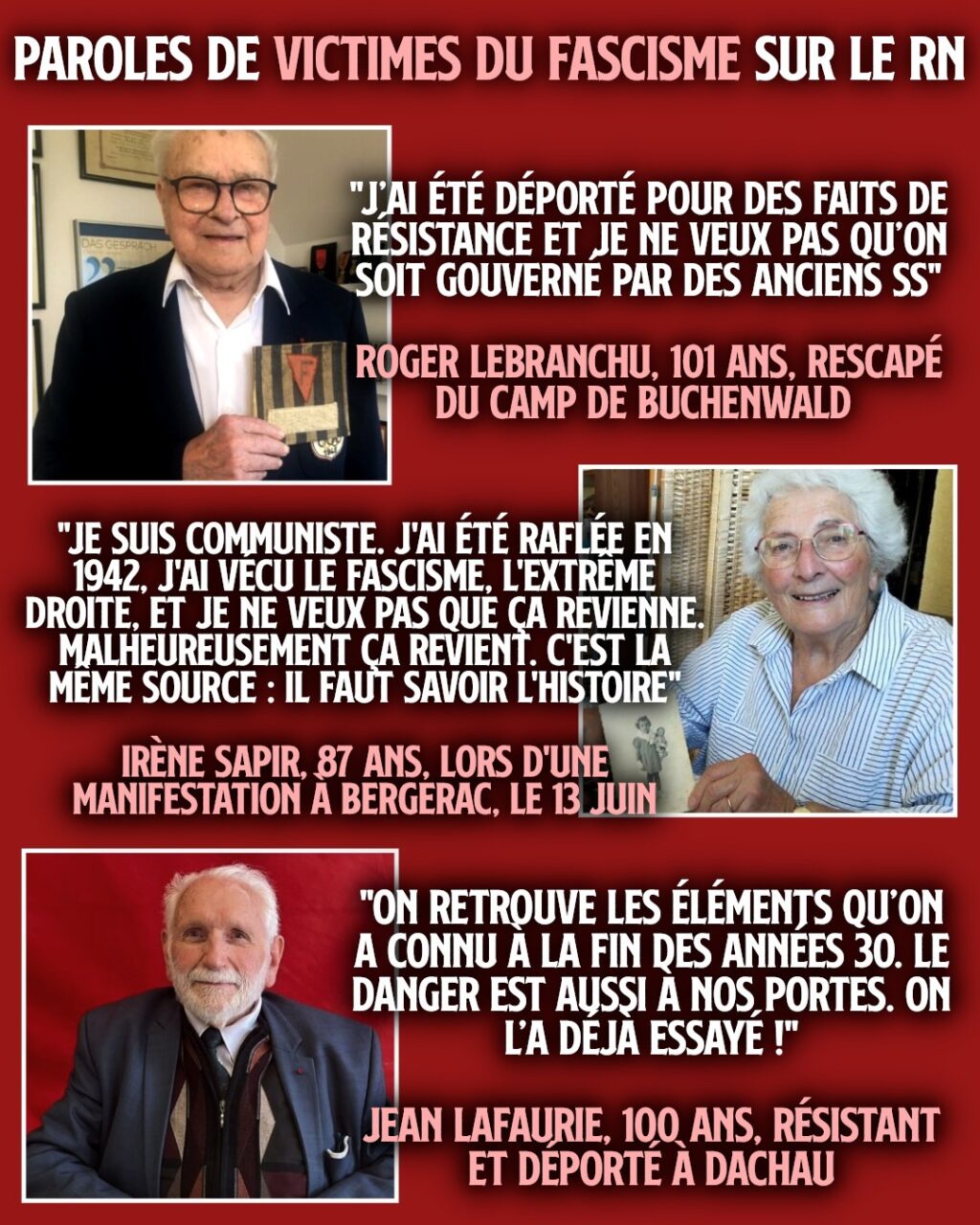 Les mots de Roger Lebranchu, Irène Sapir et Jean Lafaurie, victimes du fascisme lors de la seconde guerre mondiale