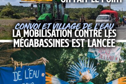 Deux photographies des convois qui rejoignent le village de l