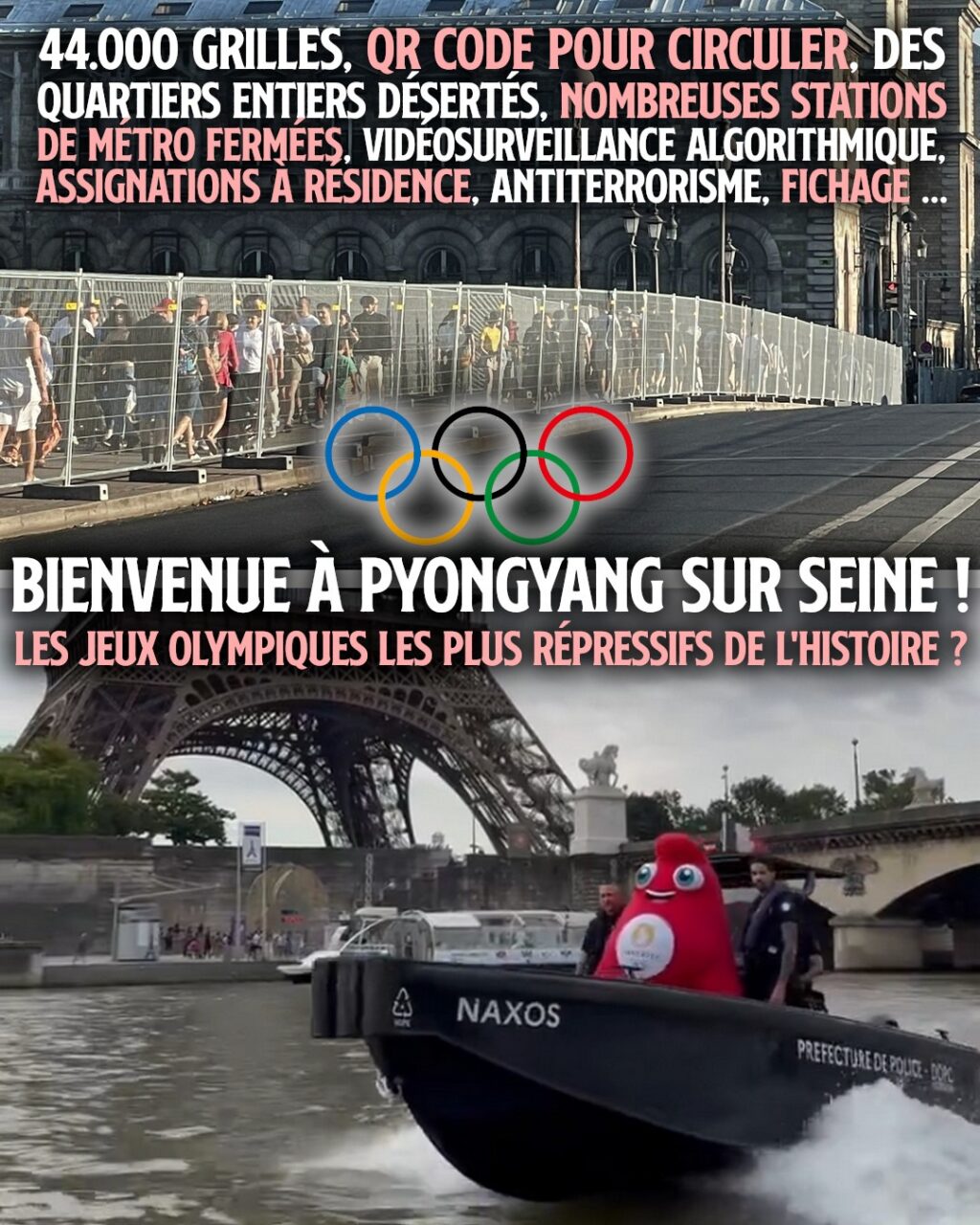 Pour les Jeux Olympiques, Paris est barricadée et des policiers patrouillent en bateau sur la Seine