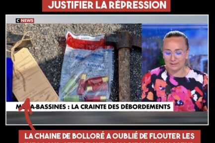 Sur Cnews, une image du matériel saisi sur un chasseur alimente un discours anxiogène autour de la mobilisation contre les mégabassines