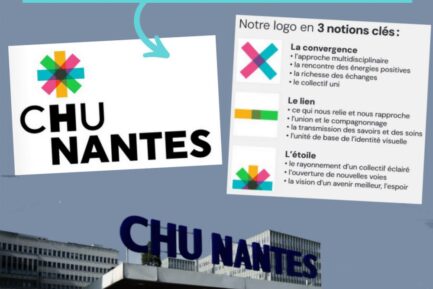La façade du CHU de Nantes et la présentation du nouveau logo