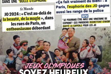 Une image de propagande du régime nord-coréen, où Kim Il-Sung et Kim Jong-Il sont entourés d
