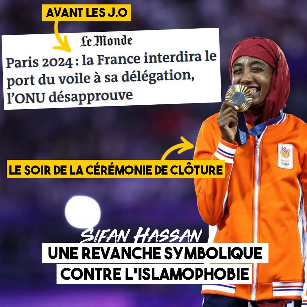 Sifan Hassan, athlète musulmane voilée, tout sourire sur le podium avec sa médaille d