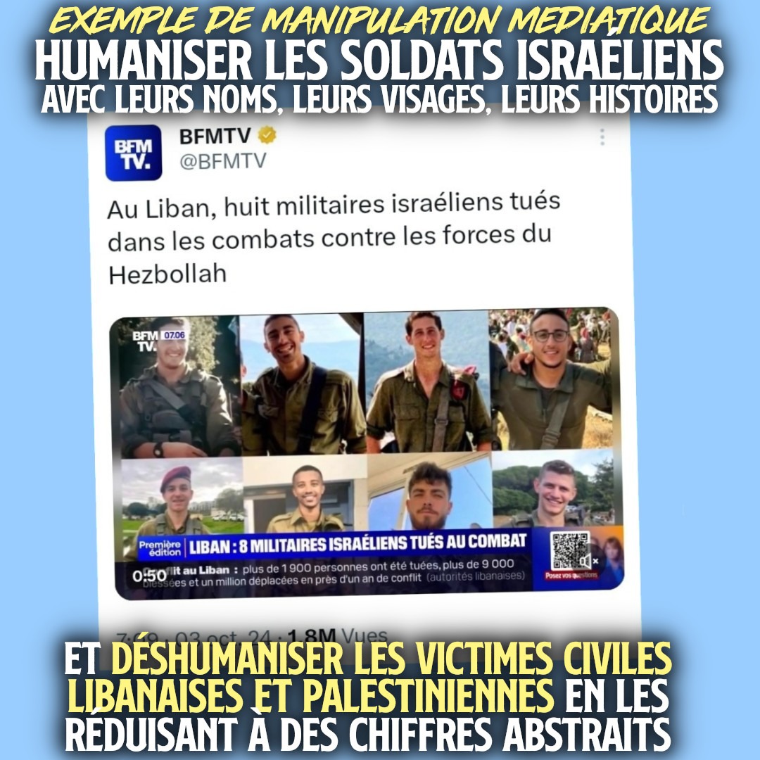 Des noms et des visages pour des soldats israéliens sur BFM, toujours rien pour les milliers de victimes palestiniennes et libanaises