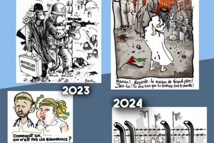 Quelques dessins de Plantu sur la question palestinienne entre 2015 et 2024 : on y constate un renversement complet du regard, désormais en faveur de la propagande sioniste.