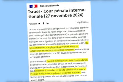Le communiqué de France Diplomatie qui soutient Netanyahou.