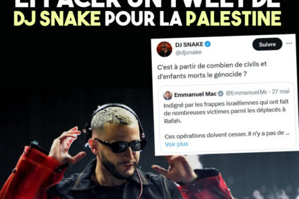 DJ Snake à côté de son tweet de réponse à Macron sur la Palestine.
