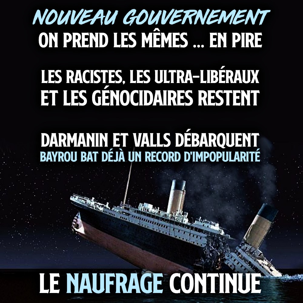 Le Titanic en train de sombrer : une allégorie du nouveau gouvernement de François Bayrou.