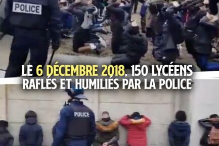 Des dizaines de lycéens mineurs, à genoux, menottés, les mains sur la tête et humiliés par la police à Mantes-la-Jolie.