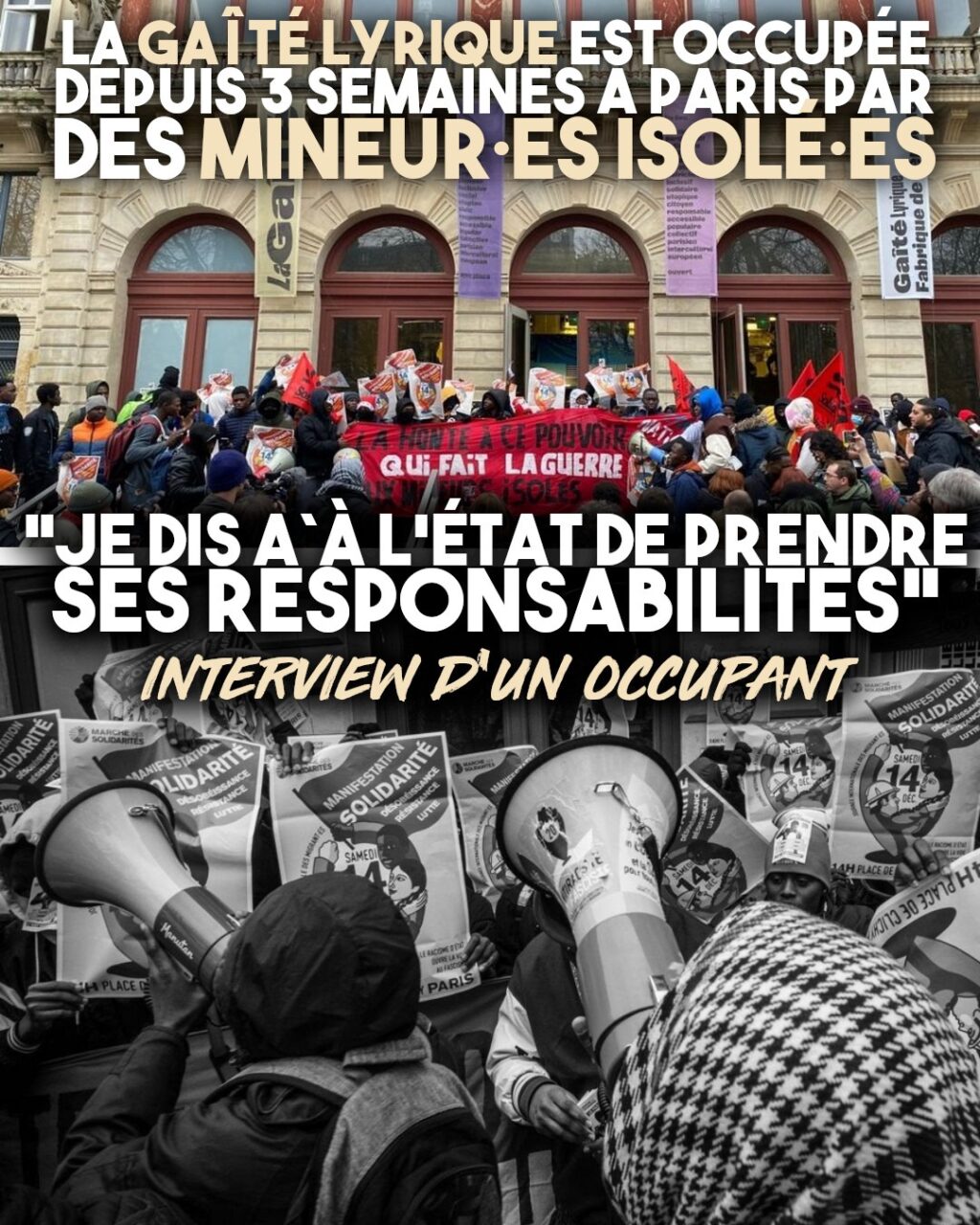 Les mineur-es isolé-es devant la Gaîté Lyrique occupée