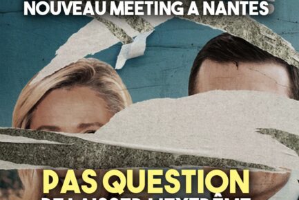 Une affiche du RN déchirée au niveau des visage de Marine Le Pen et Jordan Bardella : le parti veut organiser un meeting près de Nantes le 14 décembre.
