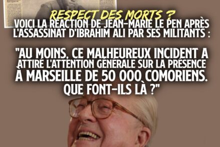 Jean-Marie Le Pen rigole à gorge déployée face à un article de journal annonçant la mort d