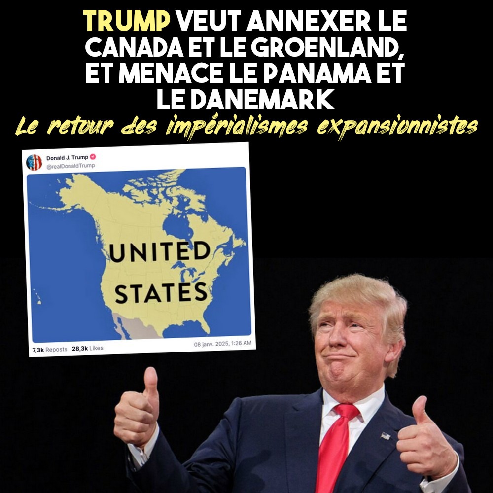 Donald Trump à côté de la carte du Canada intégré aux USA qu