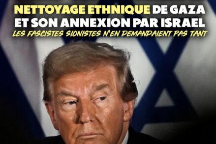 Donald Trump devant un drapeau israélien : il veut terminer la colonisation de Gaza.