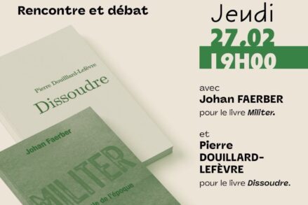Ce jeudi 27/02 à Nantes : Présentation croisée de «Militer» et «Dissoudre» La couverture des deux livres est présente sur l