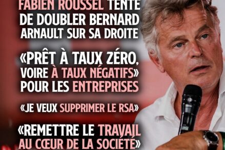 Fabien Roussel parlant dans un micro : avec sa montre et sa chemise blanche, on dirait un patron tout droit sorti d