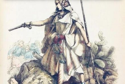 Femme kabyle au combat, dessinée par F. Philippoteaux.