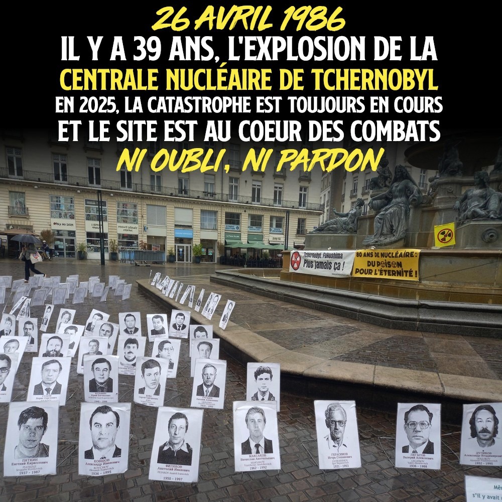 Place Royale à Nantes : les portraits exposés des liquidateurs de Tchernobyl, morts des radiations.