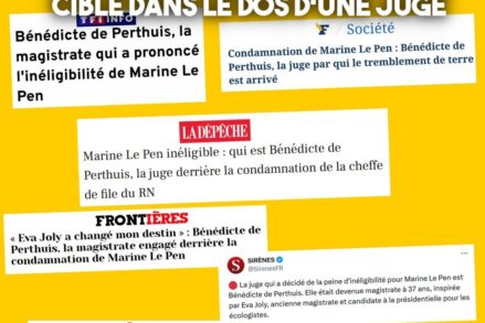 Quelques cibles médiatiques placées dans le dos de Bénedicte de Perthuis, la juge qui a condamné Marine Le Pen.