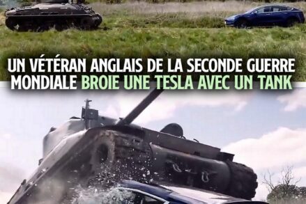 À gauche un tank, à droite une Tesla : c