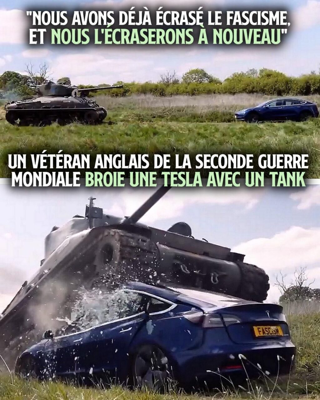 À gauche un tank, à droite une Tesla : c