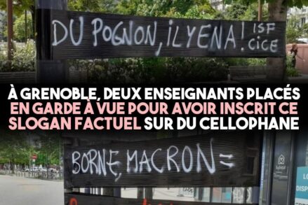 Deux banderoles affichées par les profs de Grenoble, mais pas celle évoquant l