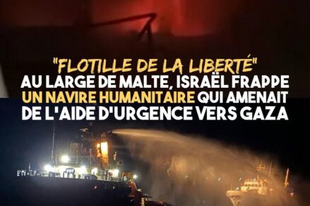 Le bateau de la "Flottille de la liberté" incendié par Israël en haut, secouru par un navire italien en bas.