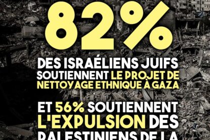 Le chiffre de 82% des israéliens favorables au nettoyage ethnique surplombe les ruines de Gaza.