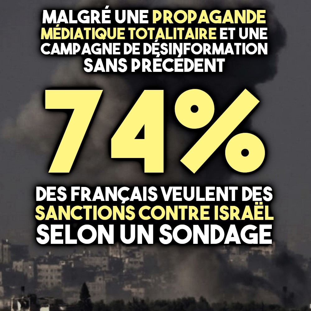 Malgré une propagande totalitaire des médias et un soutien «inconditionnel» du gouvernement, le soutien à Israël est ultra-minoritaire en France