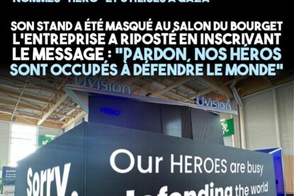 La firme Uvision fabrique des drones militaires «Hero» qui sont utilisés à Gaza, elle prétend «défendre le monde» au Salon du Bourget