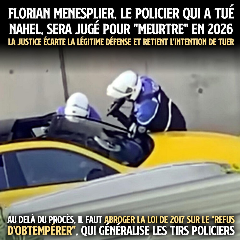 Florian Menesplier vise Nahel en pleine tête dans sa voiture : le policier passera en procès pour meurtre.