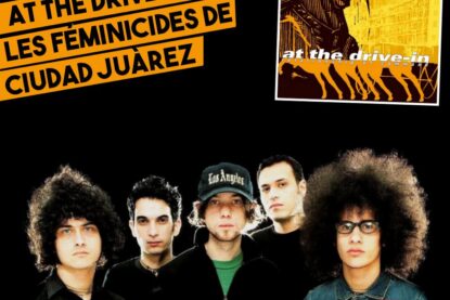 Les cinq membres du groupe At The Drive-In et la pochette de leur album "Relationship of Command"