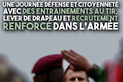 Un béret rouge, de dos, salue Emmanuel Macron, chef des armées