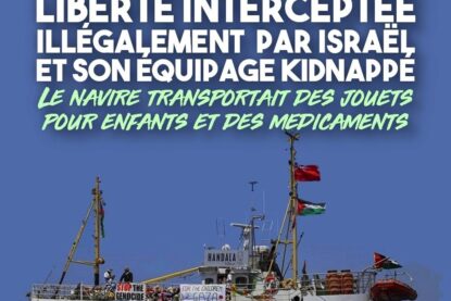 Le Handala, ancien chalutier reconvertit en navire de la paix, bardé de dessins d